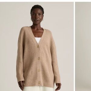 Women's  Mongolian Cashmere Oversized Boyfriend Cardigan Sweater- oatmeal